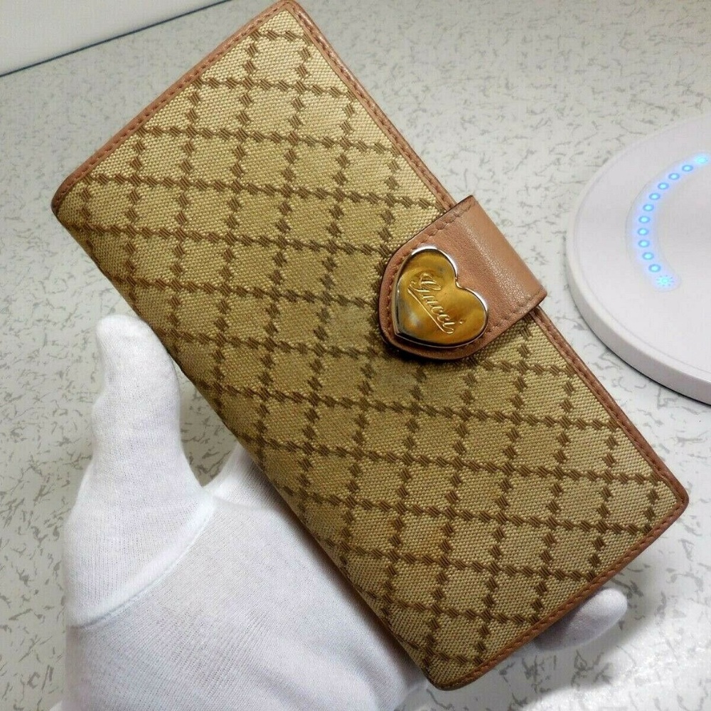 Gucci Diamante Canvas Peach/Pink Trim Long Wallet